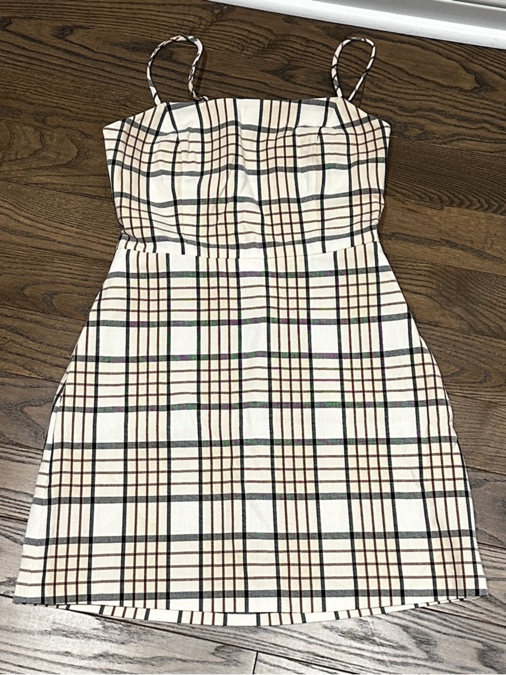 NWOT - Wilfred Cream Plaid Spaghetti-Strap Mini Dress